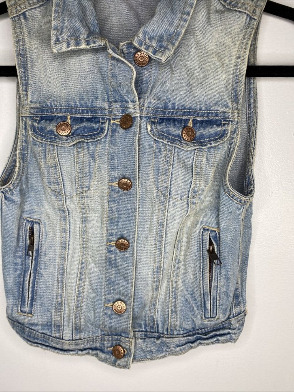 H&M Size 4 Light Wash 100% Cotton Blue Cropped Denim Jean Vest 2000s - Picture 4 of 6